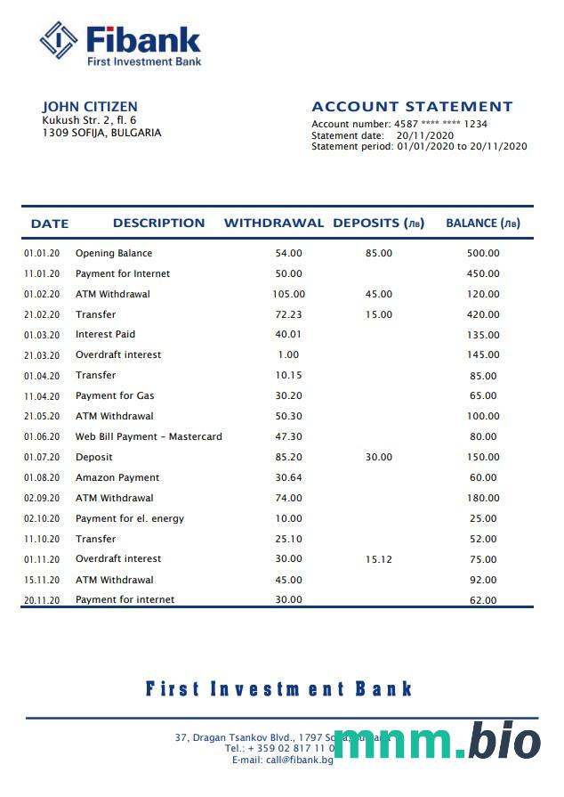 Bulgaria Fibank (First Investment Bank) bank St 1-2